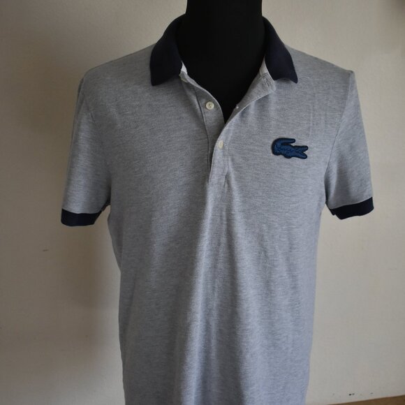 Vintage Mens Gray Lacoste Devanlay Big Embroidered Logo Polo T-Shirt 5/ Medium - Picture 1 of 11